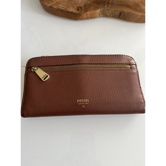 Fossil Handbags - Fossil Preston Flap Snap Bi-fold Women's Wallet Brown Pebbled Leather Zip 7 X 4